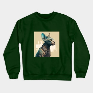 Illustration of a sphinx cat looking to the side on the beige background Crewneck Sweatshirt